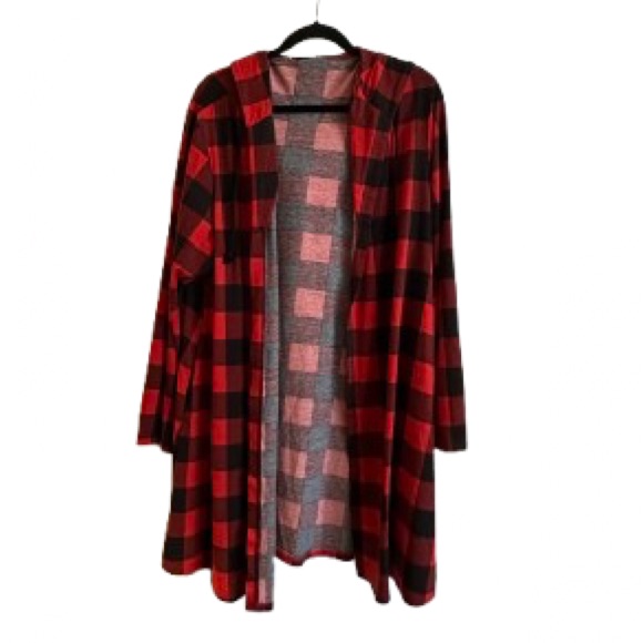 Southern Stitch Red And Black Plaid Hooded Cardigan - Size 2x-3x